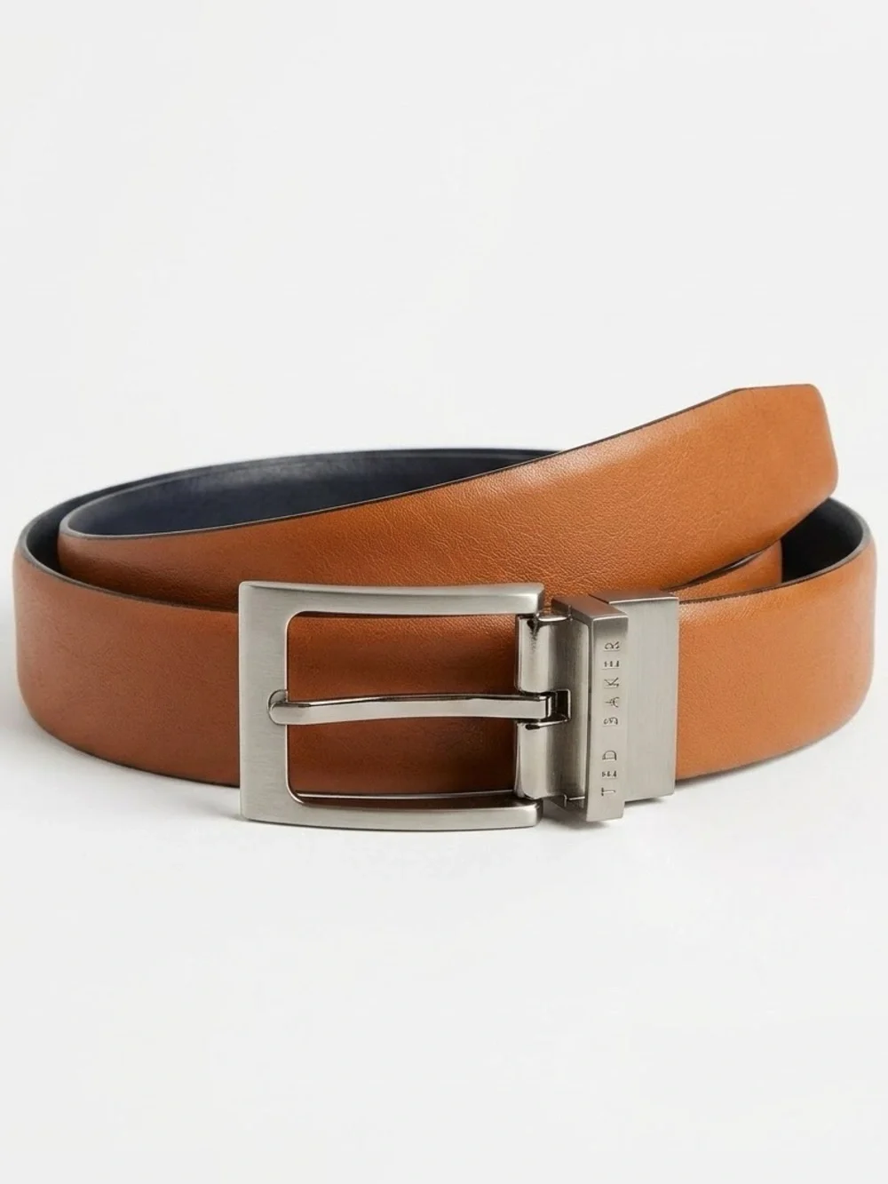 New Ted Baker London Leather Belt – Reversible Cognac Tan & Dark Navy Blue